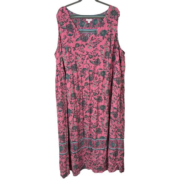 J. Jill Women's Lotus Floral Maxi Dress Pink Teal Print Tank Flowy Loose 4X - Picture 1 of 9